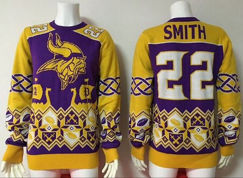 Nike Vikings #22 Harrison Smith Purple/Yellow Men's Ugly Sweater
